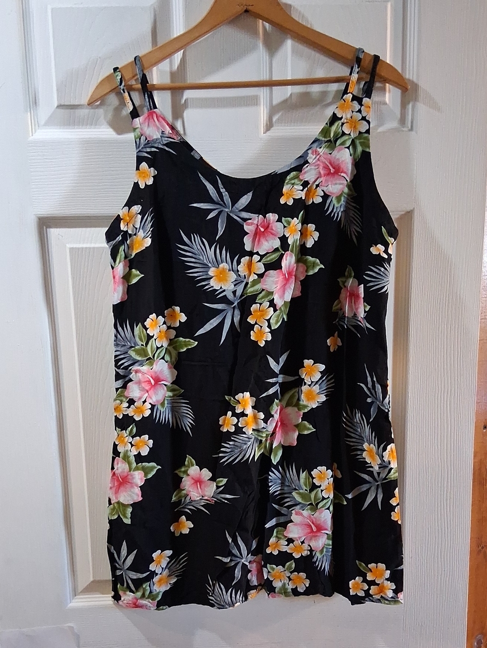 Tiki Palm Black Floral Mini Dress with Tropical Print